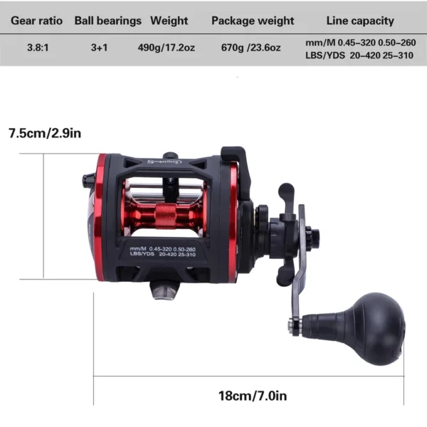 Sougayilang Trolling Drum Fishing Reel DTR-30-40 L18cm H7.5cm
